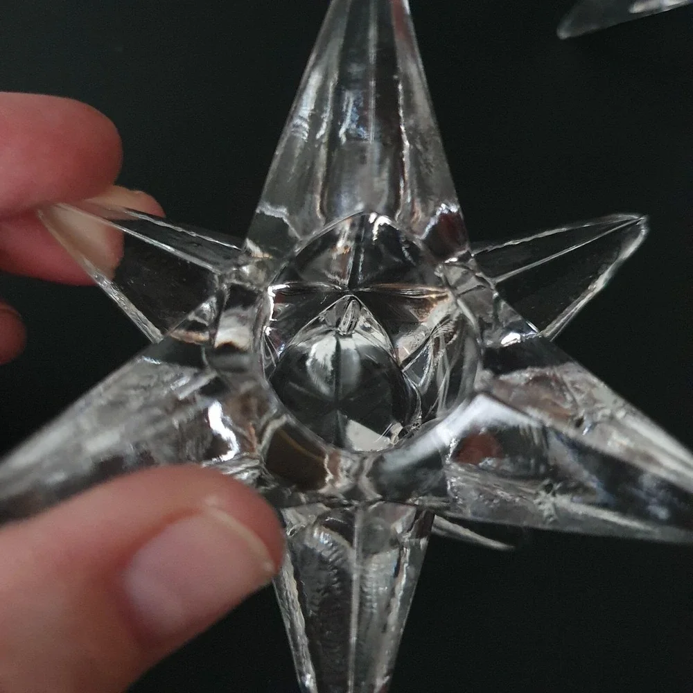 2 Vintage MCM Atomic Sparkling Glass 9-Point Star Shaped Candle Holders